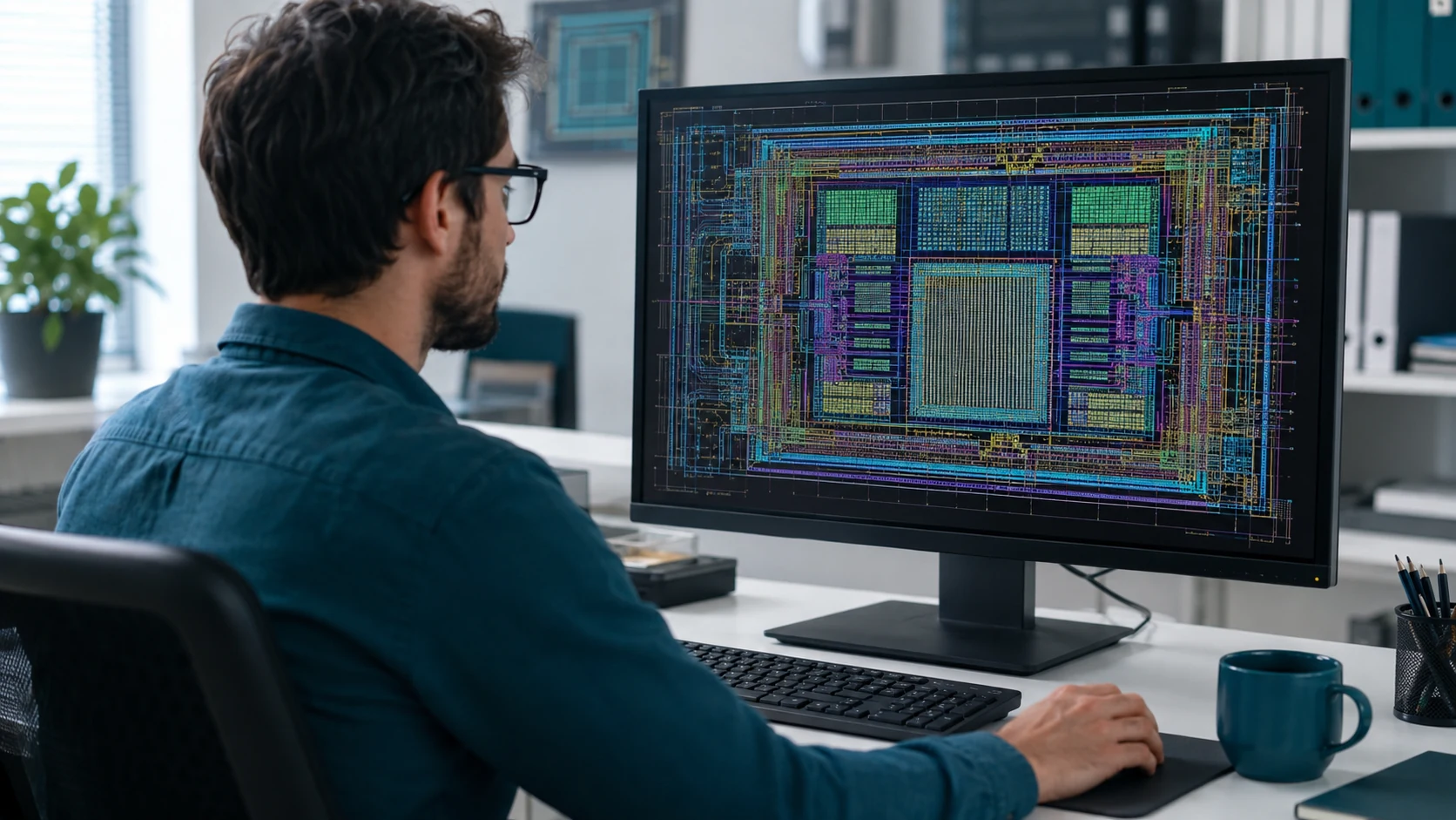 Illustrative semiconductor engineer working with an IC design tool